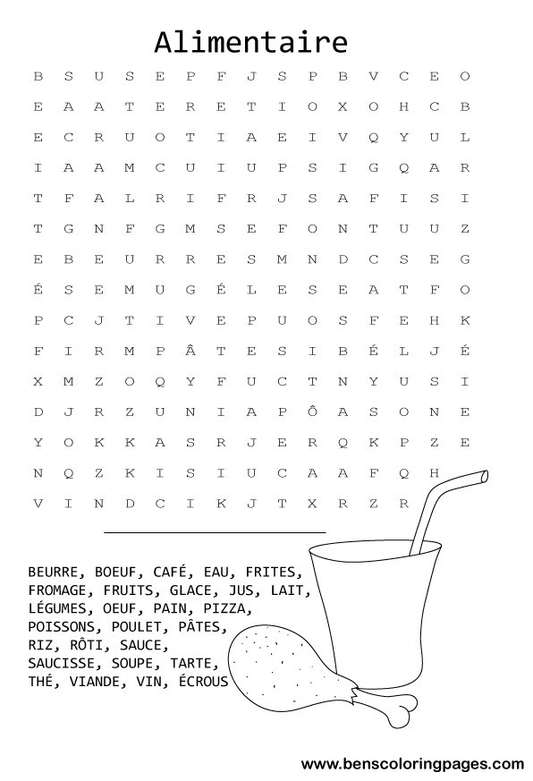 Food word search in french