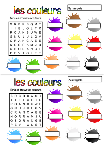 French colours wordsearch teaching resources