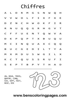 The numbers word search in french