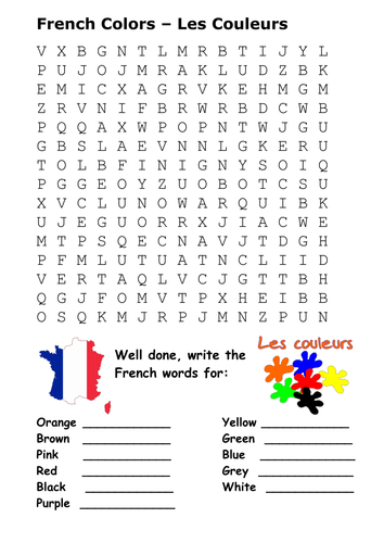 French colours and days of the week word search teaching resources