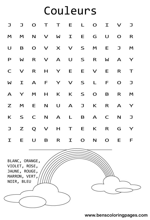 Colors word search in french