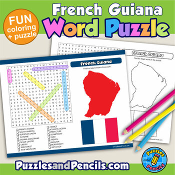 French guiana word search puzzle and coloring activity page south america