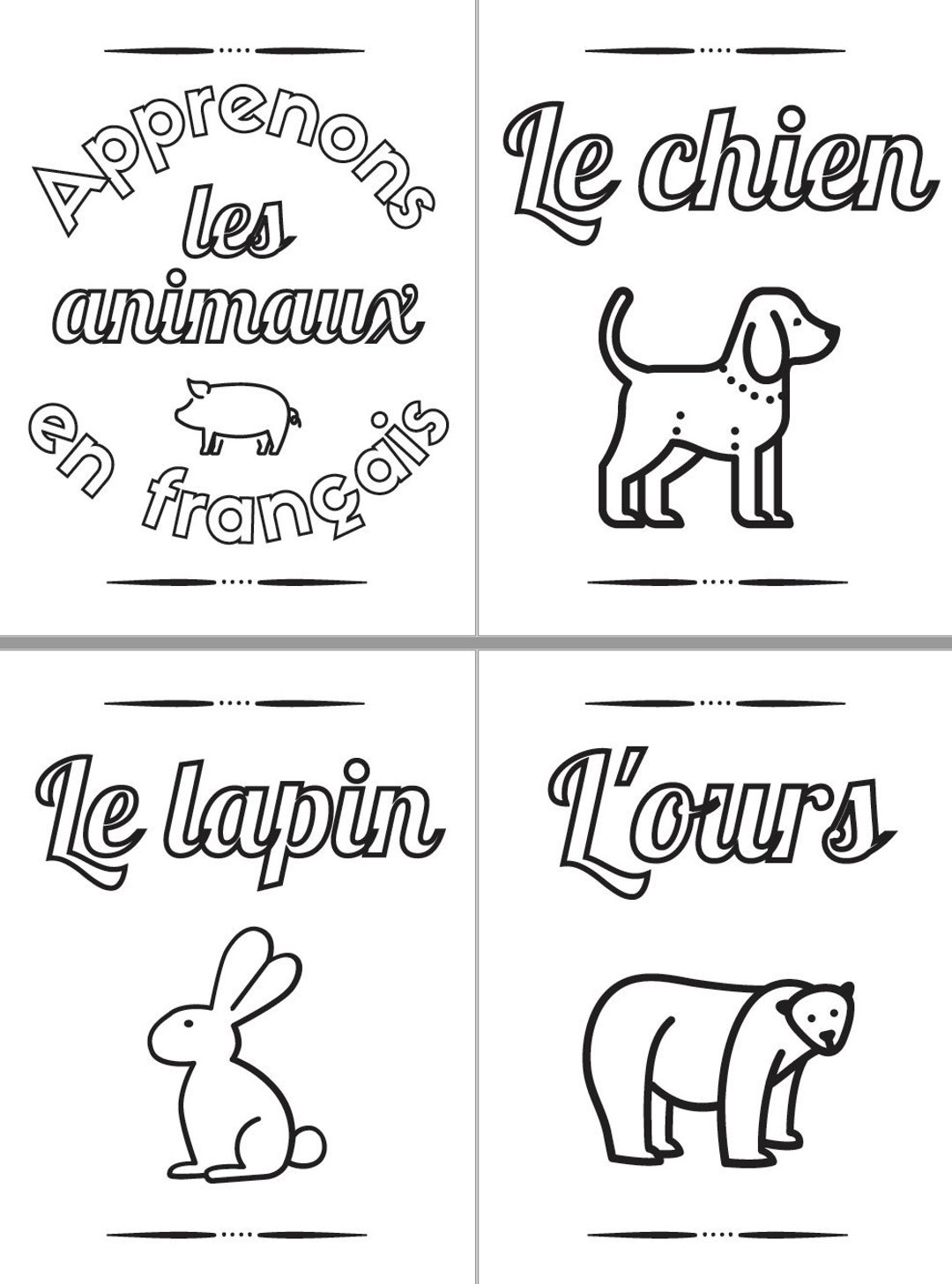 Printable coloring book learn the animals in french pages digital download franãais children preschool activity classroom download now