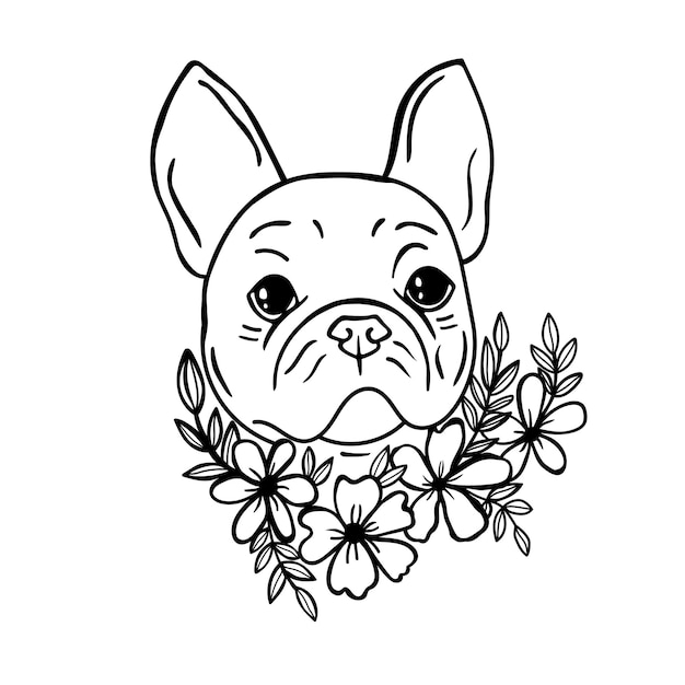 Premium vector french dog svg bulldog svg french bulldog dog with flowers dog print