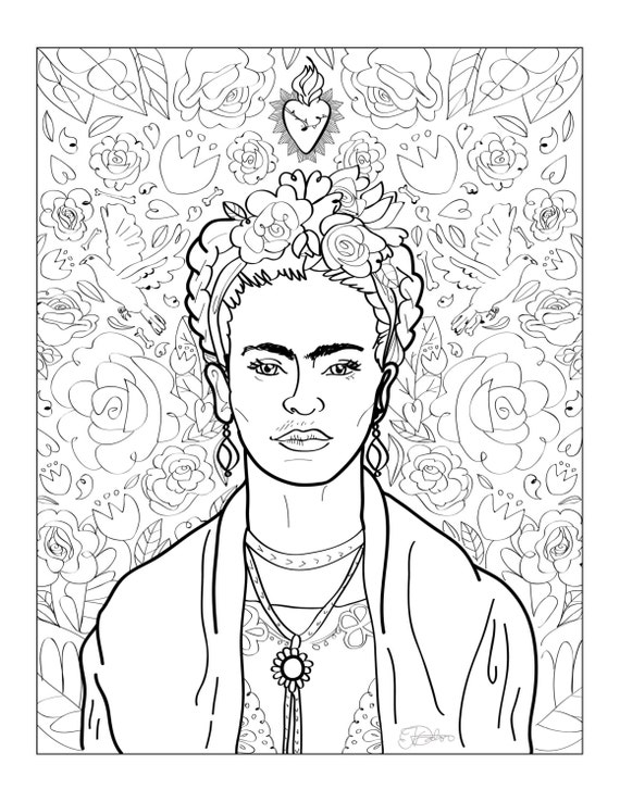 Frida kahlo art print adult coloring sheet instant download printable print