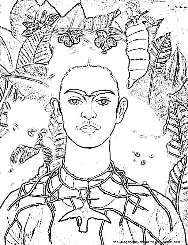 Frida kahlo art coloring page famous art coloring coloring book art coloring pages