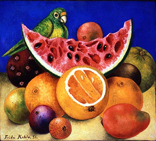 Frida kahlo still life with parrot and fruit archival quality art print posters prints