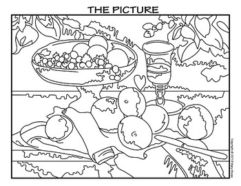 Still life with fruit dish by cezanne collaborative activity coloring pages