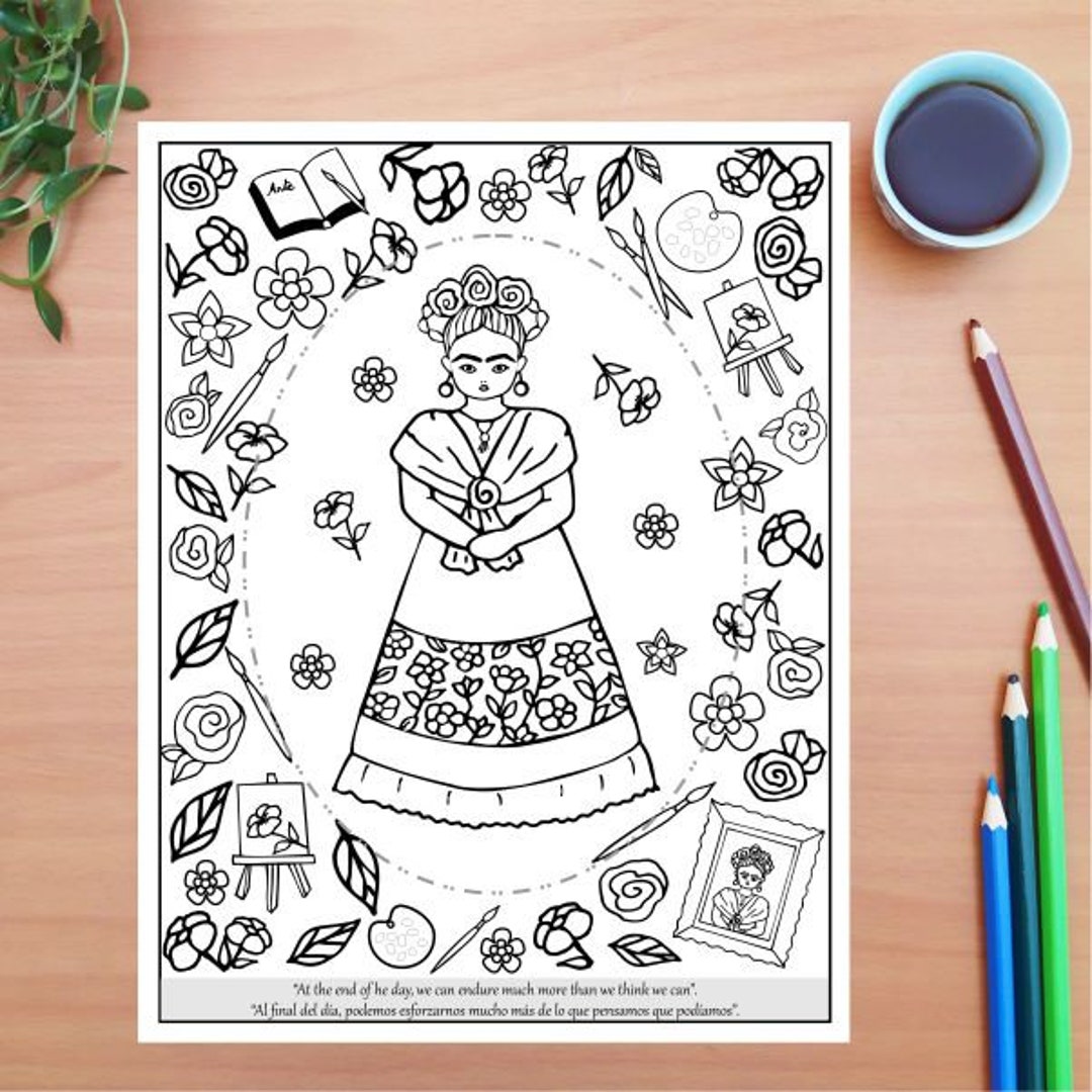 Frida kahlo coloring page for adults coloring page for kids pdf coloring pages digital download pdf art prints