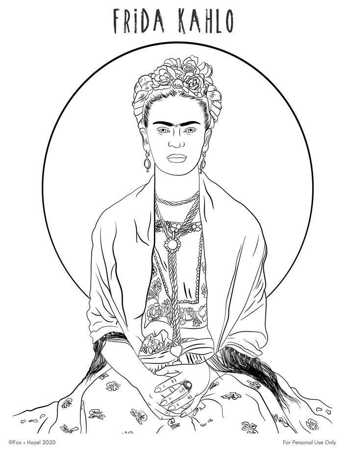 Free frida kahlo printable coloring page fox hazel