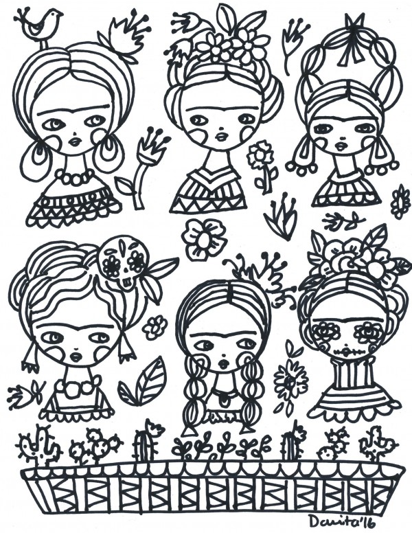 Freebie frida kahlo coloring page â