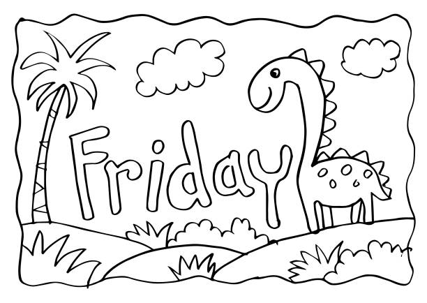 Friday coloring page with dinosaur stock illustration