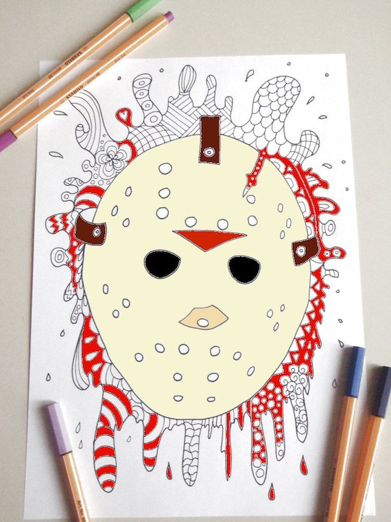 Friday the colouring halloween jason voorhees horror adult coloring hockey mask download gothic printable print digital lasoffittadiste