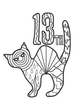 Friday the th cat zentangle no prep coloring page by pooley productions