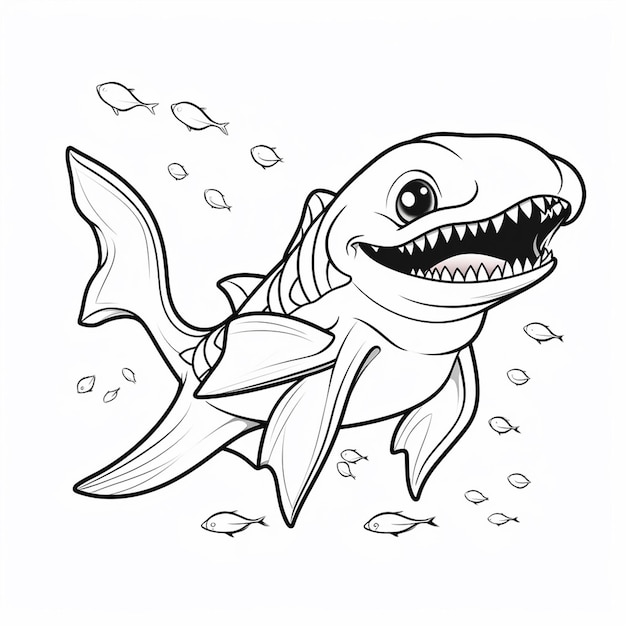 Premium ai image frilled shark sketch hand drawn flat coloring book kawaii line art