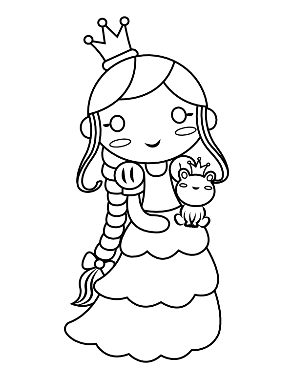 Printable princess and frog prince coloring page