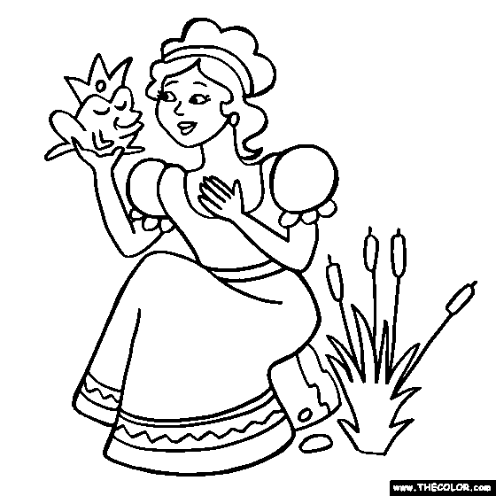 Princess and frog coloring page online coloring