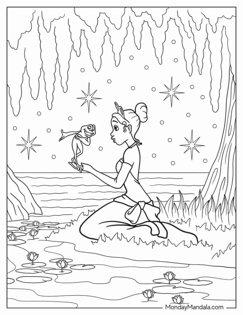 Princess the frog coloring pages free pdf printables