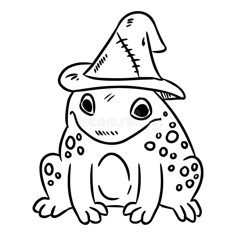Cartoon cute toad with witch hat doodle stock vector