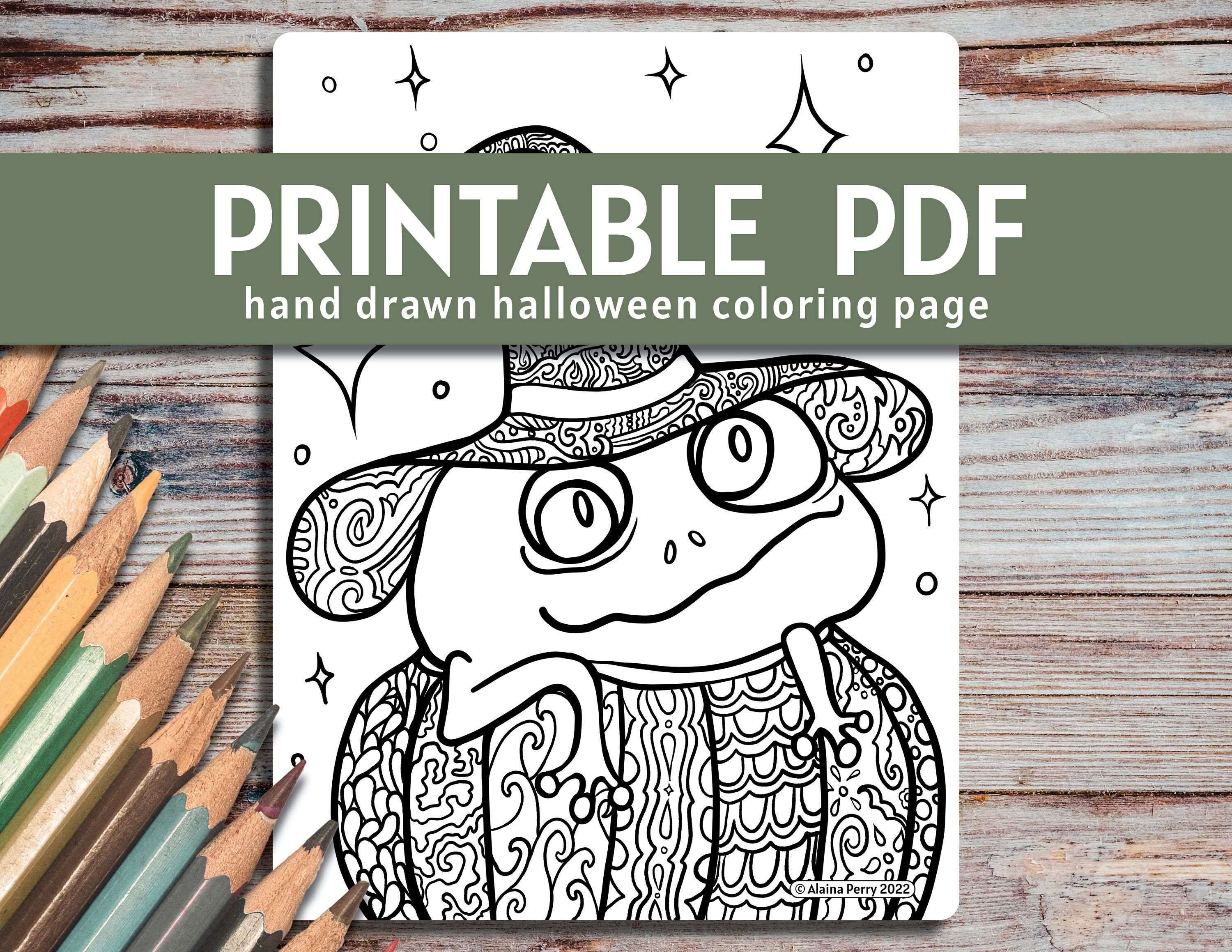 Halloween frog in a pumpkin zendoodle coloring page