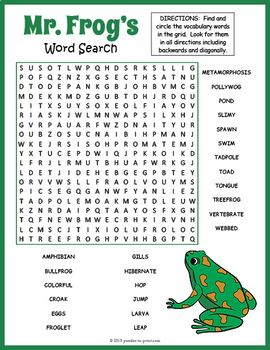 All about frogs word search puzzle worksheet activity word search puzzle frog activities vocabulary words