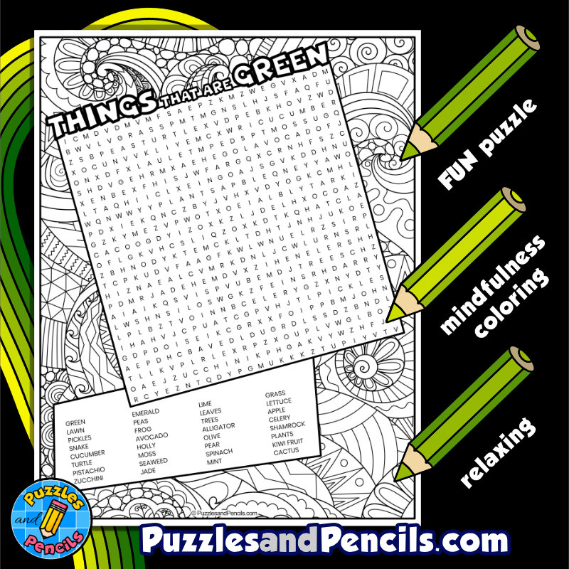 Things that are green word search puzzle with coloring st patricks day wordsearch made by teachers
