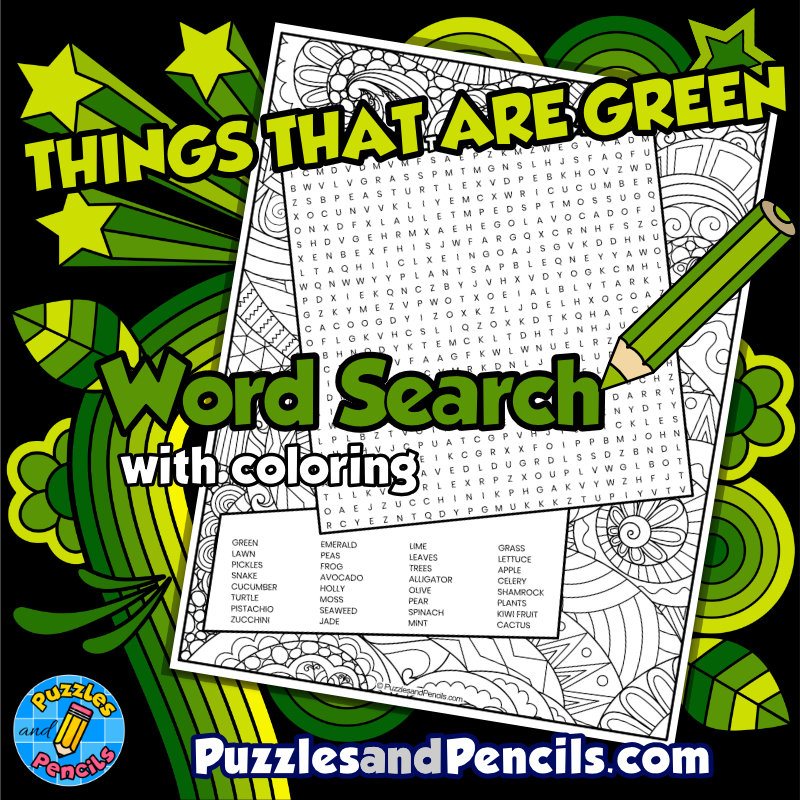 Things that are green word search puzzle with coloring st patricks day wordsearch made by teachers