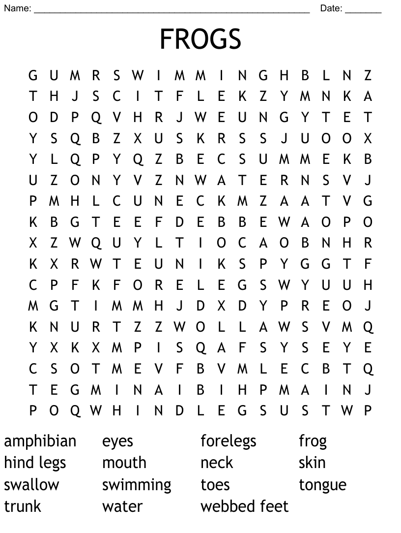 Frogs word search