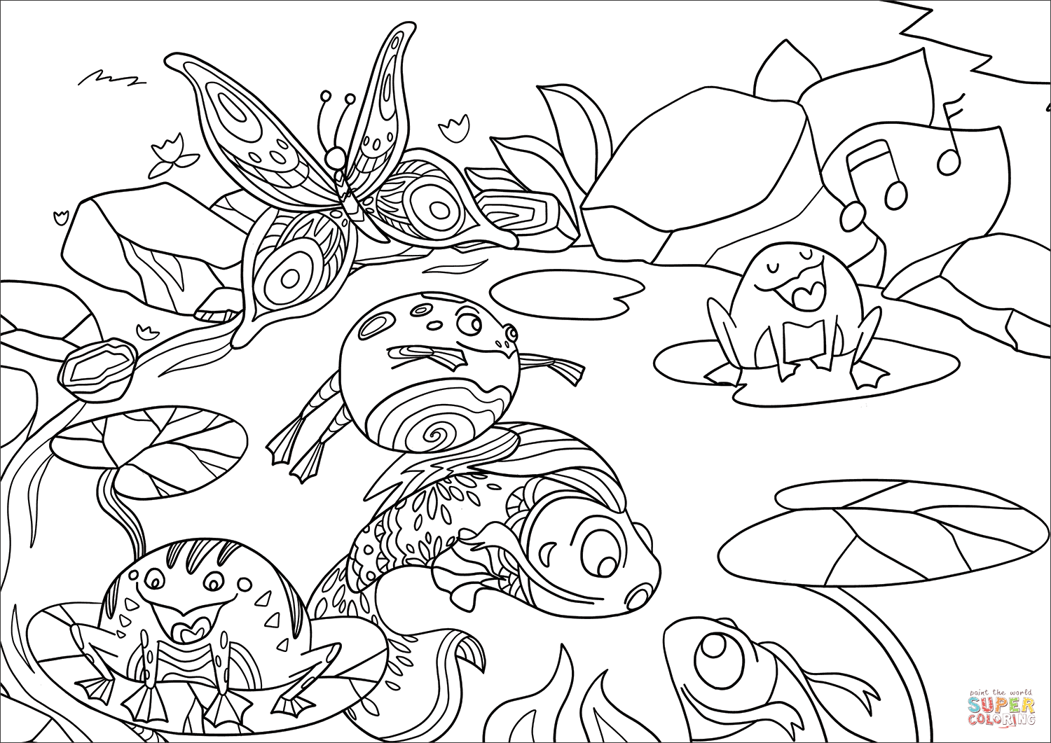 Life in a pond coloring page free printable coloring pages