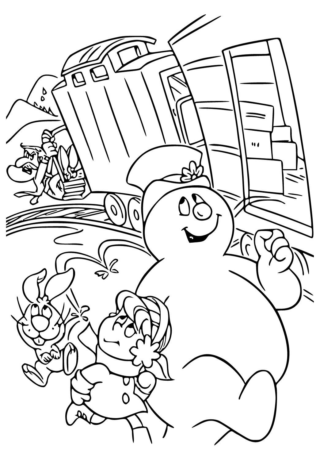 Free printable frosty the snowman train coloring page for adults and kids