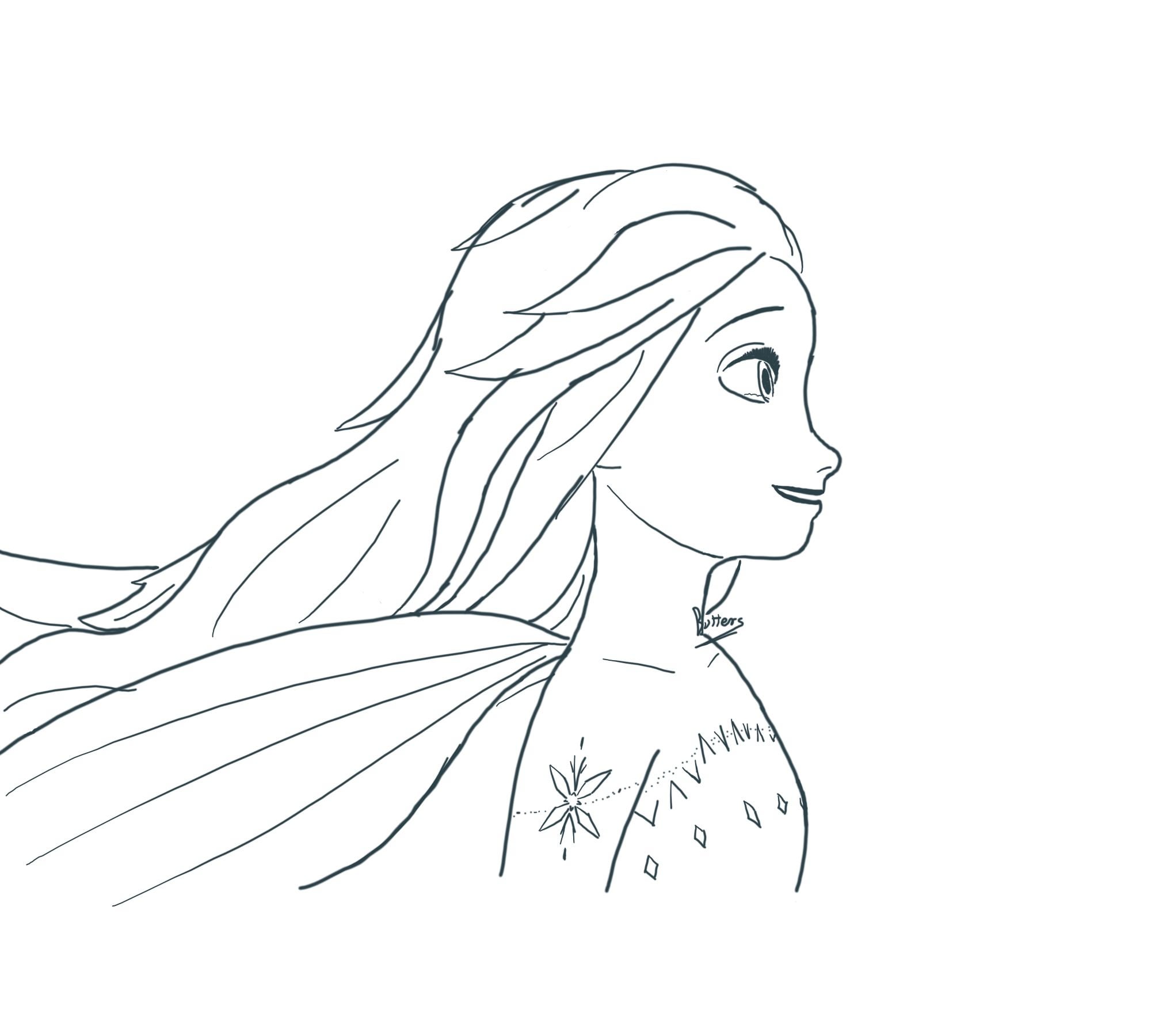 Tried drawing elsa hair down with the spiky bois was gonna color it in and stuff but m lazy rfrozen