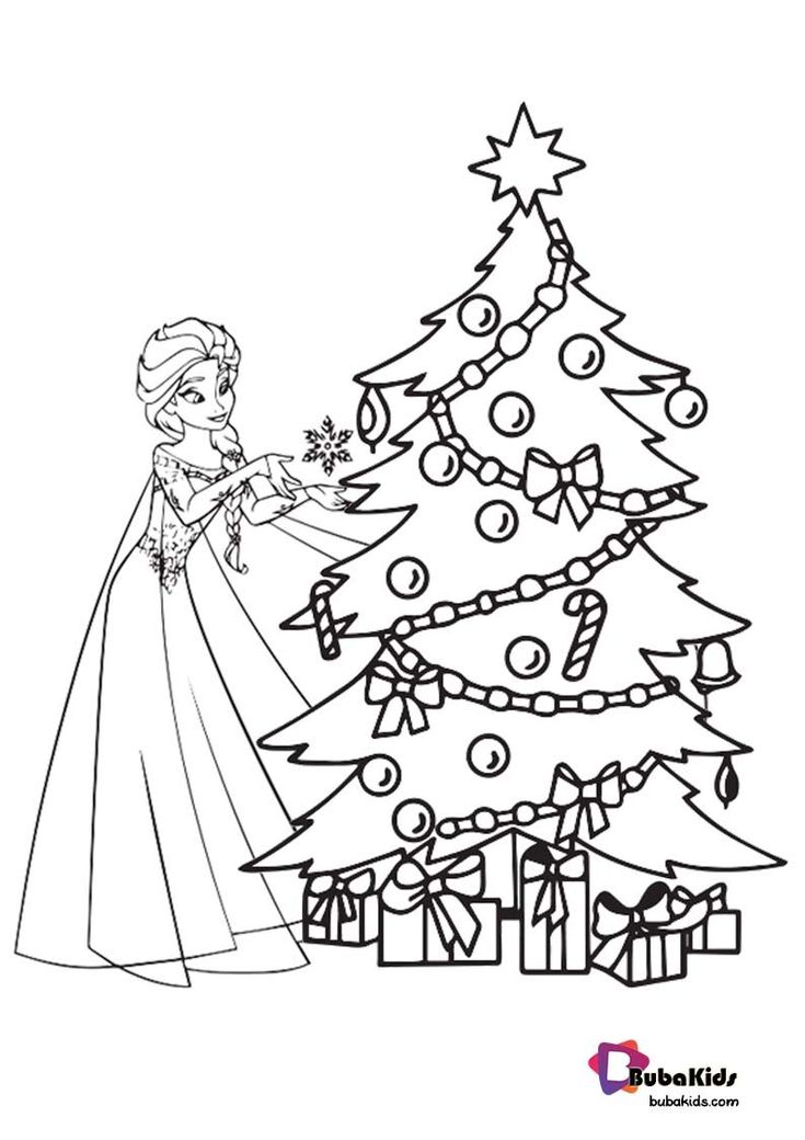 Princess elsa and christmas tree coloring page christmas tree coloring page tree coloring page hello kitty colouring pages