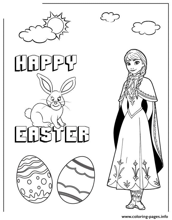 Disneys frozen anna and easter bunny colouring page coloring page printable