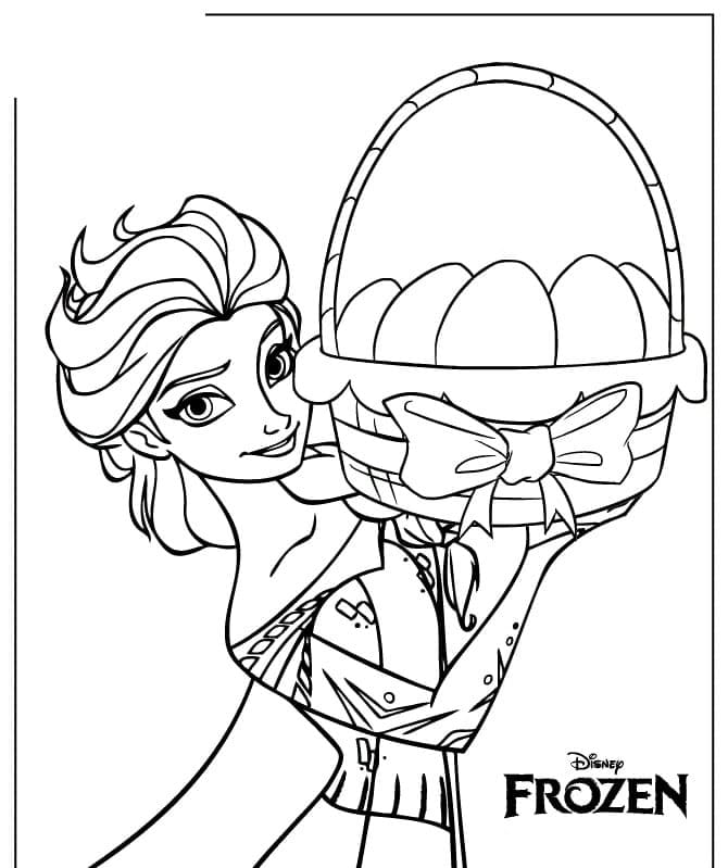 Elsa and easter basket coloring page