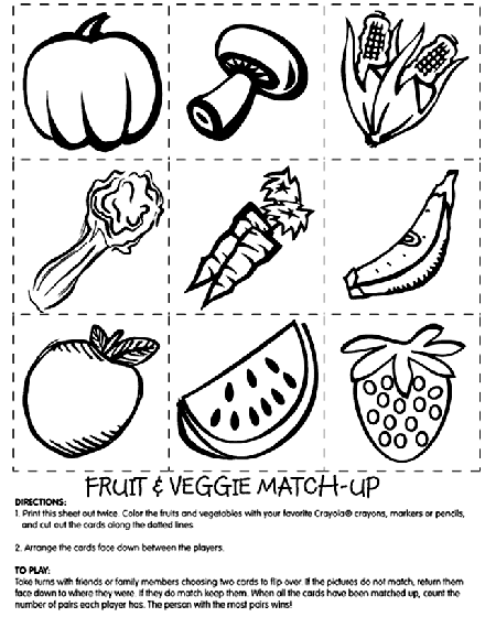 Fruit and veggie match coloring page
