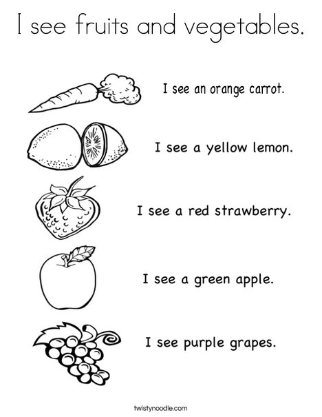 I see fruits and vegetables coloring page