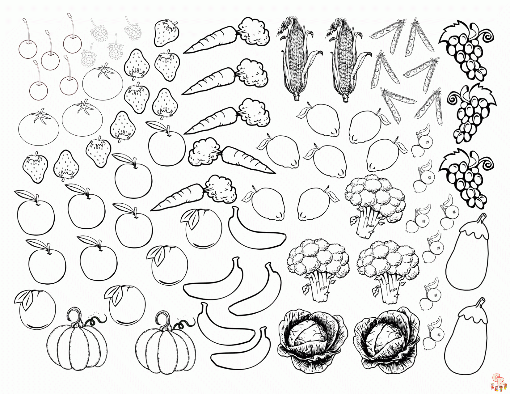 Printable fruit and vegetable coloring pages