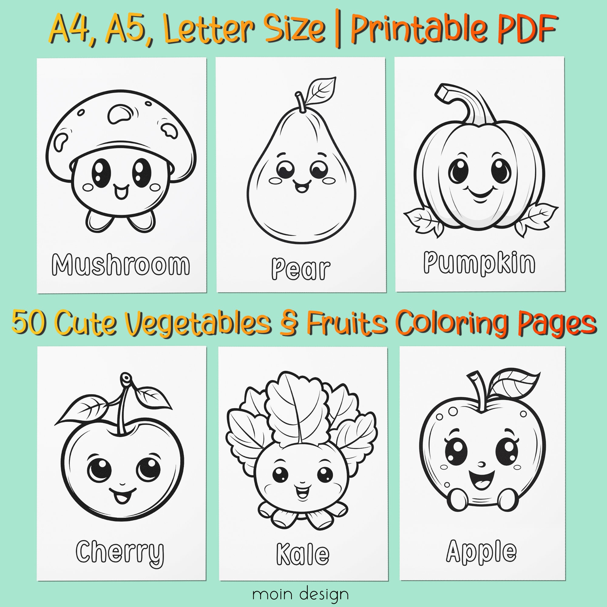 Printable vegetables and fruits coloring sheets coloring pages for kids preschool activities improve motor skills instant download pdf