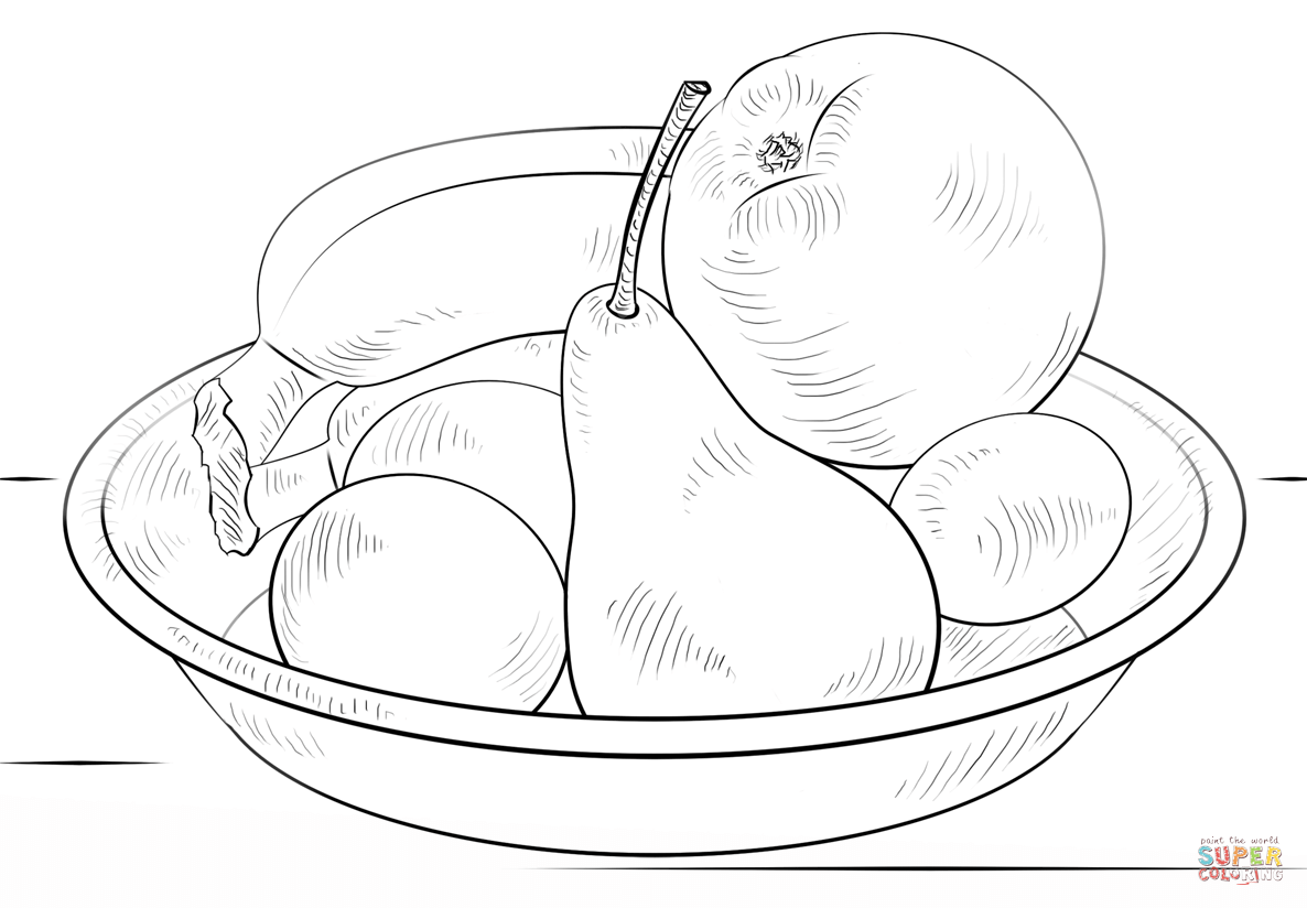 Bowl of fruits coloring page free printable coloring pages