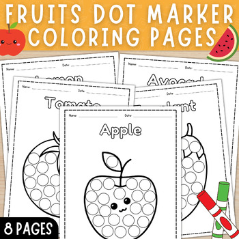 Kawaii fruit dot marker printables fruit do a dot activity sheets coloring