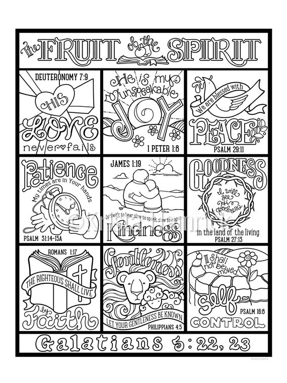 The fruit of the spirit coloring page in three sizes x x suitable for framing x for bible journaling tip