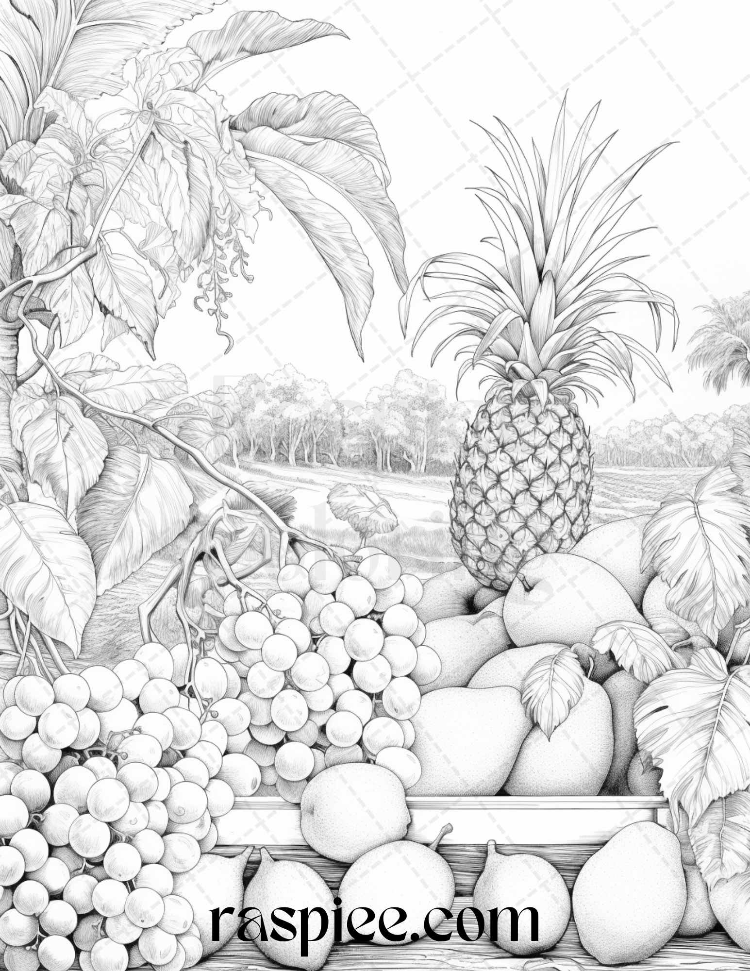 Relaxing fruit garden grayscale coloring pages printable for adults p â coloring