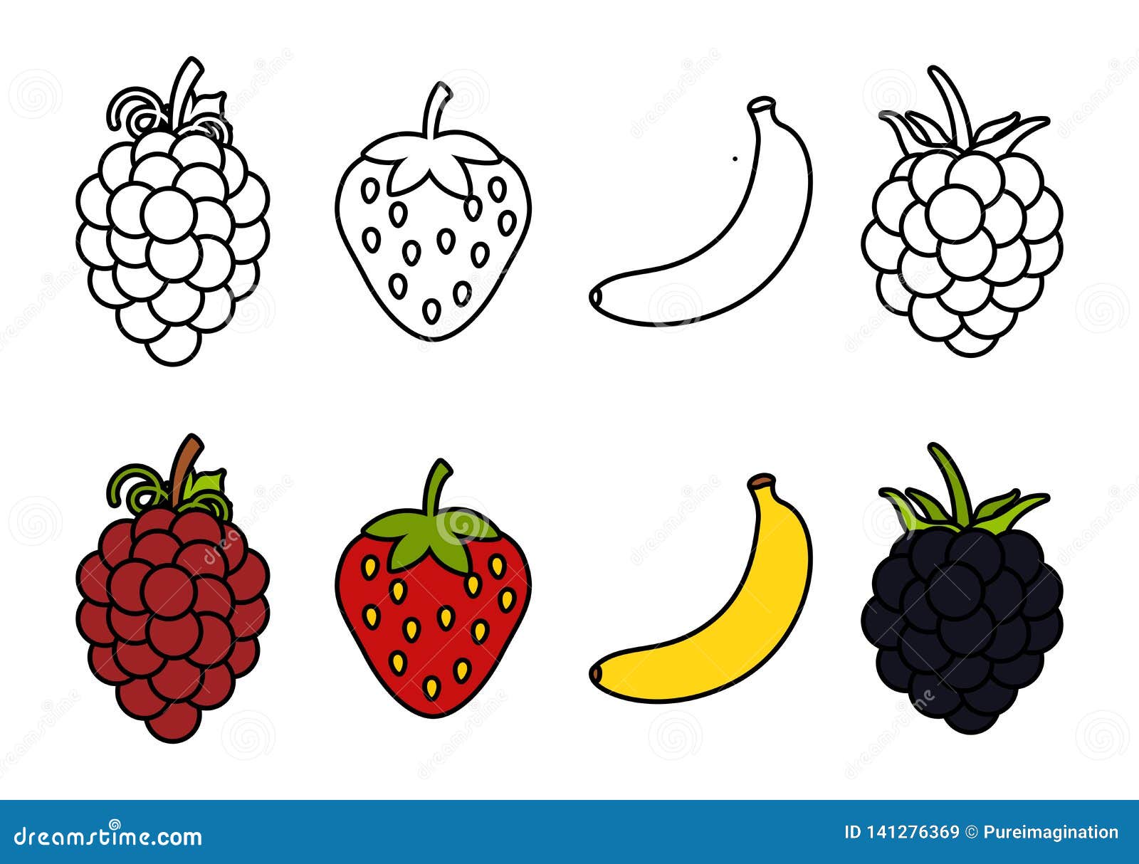 Coloring book with fruits coloring for kids stock vector