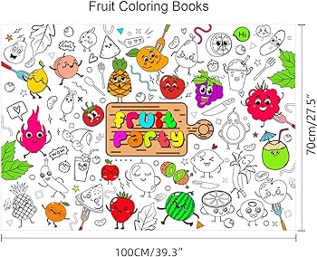 Fruit coloring books diy art drawing pattern filler for boys girls fruit giant coloring poster large coloring tablecloth for kids adults gift classroom home birthday party supplies favor toys