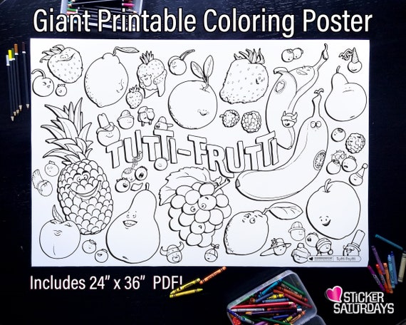 Printable fruit tutti futti coloring poster x poster kids family adult coloring page activity