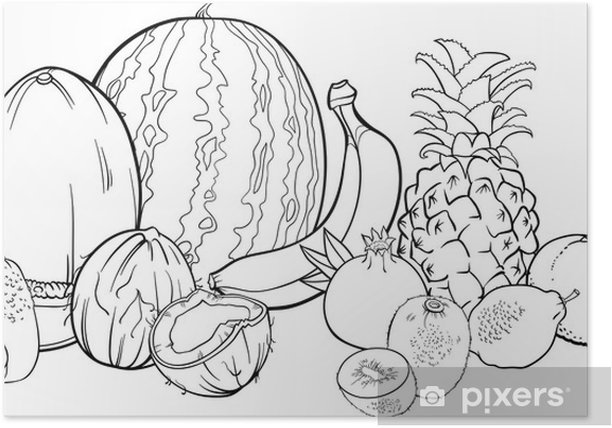 Poster tropical fruits illustration for coloring book