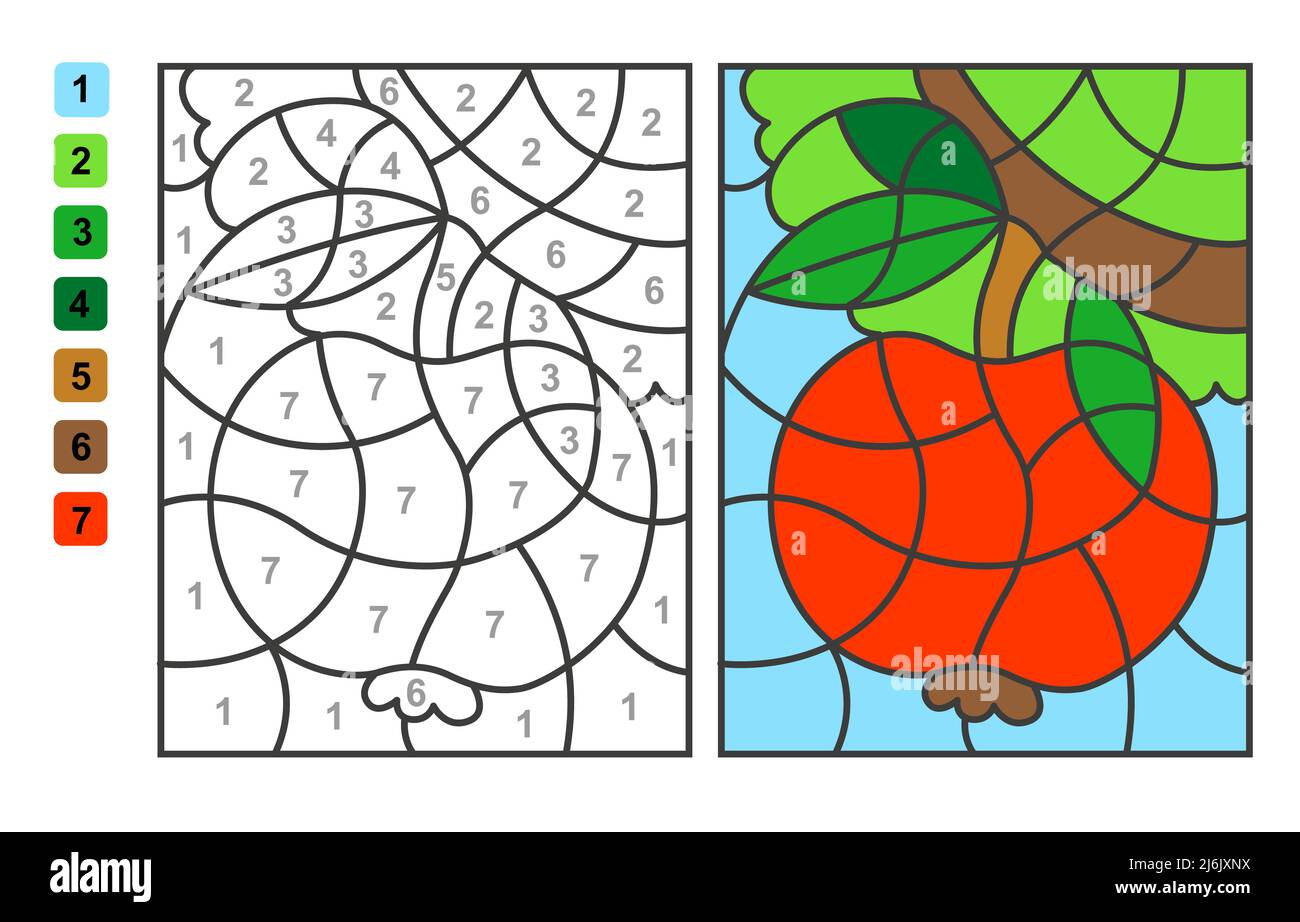 Vector coloring page color by numbers apple puzzle game for children education and activities stock vector image art