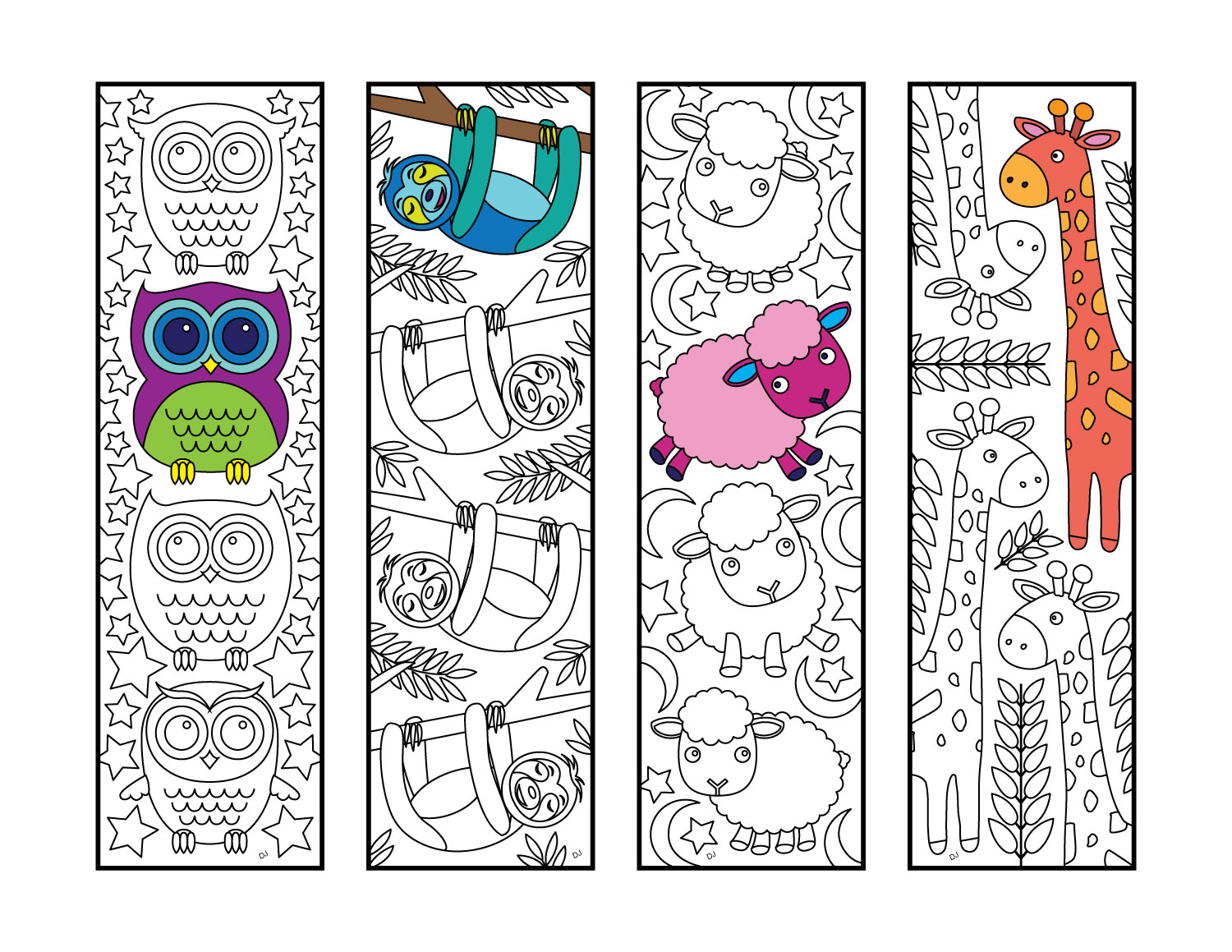 Cute animal bookmarks â pdf zentangle coloring page â scribble stitch