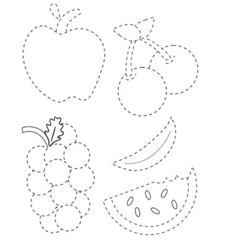 Page dotted line colouring activity for kids fruits