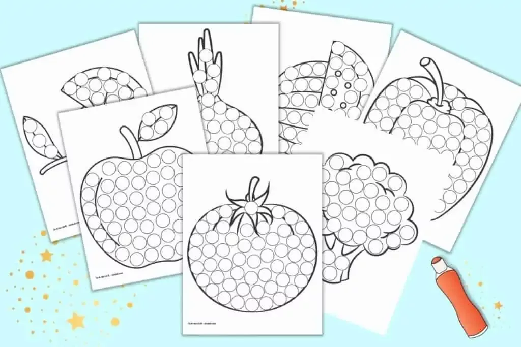 Fruit and vegetable dab it dot marker pages dot marker activities dot markers dot marker printables